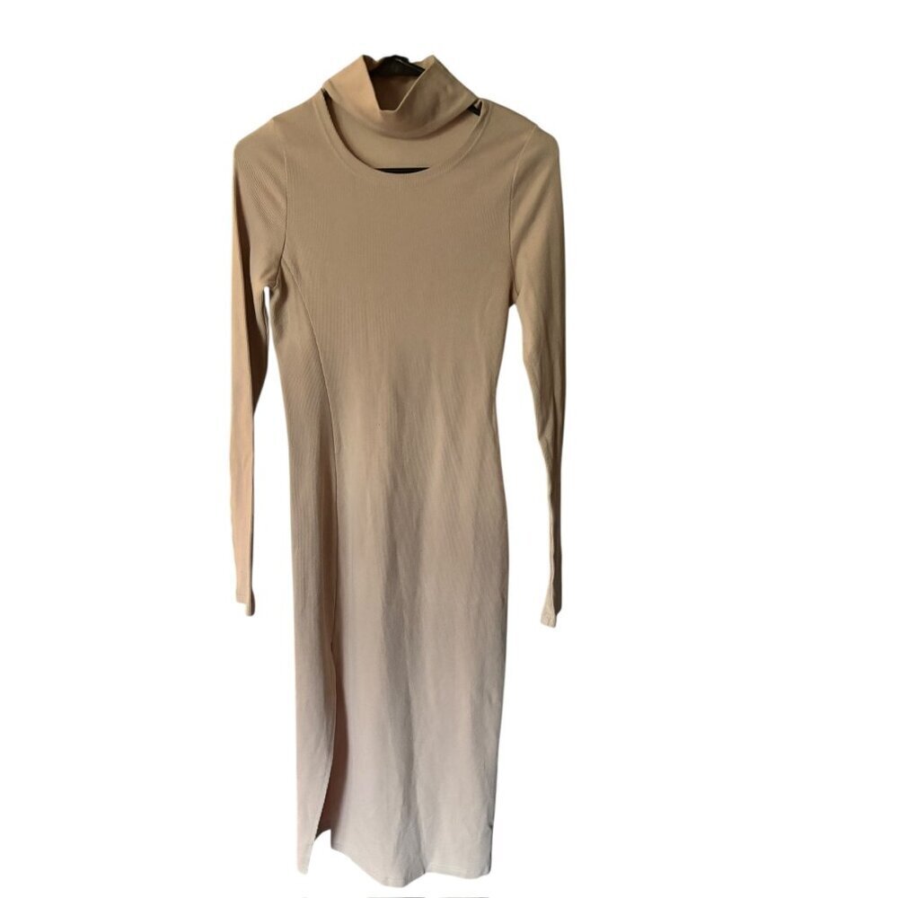 Women's Tan Turtle Neck Long Sleeve Mid Length Dress - Picture 2 of 8